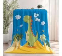 Plaid Polaire Canape Couverture, Dessin animé Dinosaure Nuages Palmiers Imprimée Motif Couvertures Lit en Flanelle, Hiver 100×130 cm Microfibre Douce Et Chaude Bleu Couverture de canapé