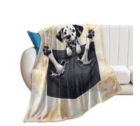 Plaid Polaire Chien Dalmatien Drôle De Poche Qui Regarde Flanelle Couverture Confortable Moelleux Couvre Lit, pour Enfant, La Famille, Canapé, 125x150cm