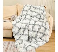 Plaid Polaire Couverture Confortable en Fausse Fourrure, Plaid Imitation Fourrure Fluffy Super Doux, Couverture Chaude 1 Personne Hiver,80x120cm,Gris-Blanc