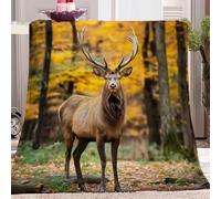 Plaid Polaire, Couverture et Plaid Canapé Grande Taille en Flanelle Douce et Chaude Animaux Cerfs Forêt Jaune Confortable pour Enfants et Adultes, Chambre et Lit 180x200 cm