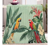 Plaid Polaire, Couverture et Plaid Canapé Grande Taille en Flanelle Douce et Chaude Tropical Plantes Perroquet Vert Clair Confortable pour Enfants et Adultes, Chambre et Lit 180x200 cm
