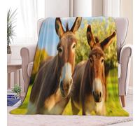 Plaid Polaire Couverture Flanelle Animaux Âne Verger - Jeté de Canapé Polaire - Couverture lit 1 Personnes Epaisse Douce Et Chaude - Plaid Haute Qualité, 130 x 150 cm Bleu-Vert