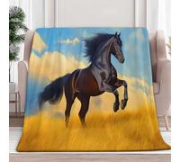 Plaid Polaire Couverture Flanelle Animaux Chevaux Qui Courent - Jeté de Canapé Polaire - Couverture lit 1 Personnes Epaisse Douce Et Chaude - Plaid Haute Qualité, 100 x 130 cm Jaune Bleu
