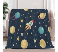 Plaid Polaire Couverture Flanelle Fusée Spatiale De Dessin Animé Étoiles - Jeté de Canapé Polaire - Couverture lit 1 Personnes Epaisse Douce Et Chaude - Plaid Haute Qualité, 180 x 200 cm Bleu Marine