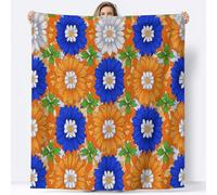 Plaid Polaire Couverture Flanelle Motif Marguerite Souci - Jeté de Canapé Polaire - Couverture lit 1 Personnes Epaisse Douce Et Chaude - Plaid Haute Qualité, 100 x 130 cm Couleur Orange
