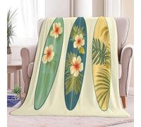 Plaid Polaire Couverture Flanelle Planche De Surf Vintage Florale - Jeté de Canapé Polaire - Couverture lit 1 Personnes Epaisse Douce Et Chaude - Plaid Haute Qualité, 130 x 150 cm Vert Clair