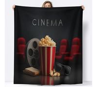 Plaid Polaire Couverture Flanelle Thème De Film Film Pop-Corn - Jeté de Canapé Polaire - Couverture lit 1 Personnes Epaisse Douce Et Chaude - Plaid Haute Qualité, 180 x 200 cm Noir