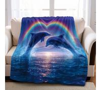 Plaid Polaire Dauphin Bleu 180 x 220 cm en Flanelle Couverture Moelleuse pour 1 ou 2 Personnes, Jeté de Canapé et Dessus de Lit