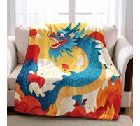 Plaid Polaire Dragon Chinois de Style Dessin animé 100 x 130 cm Imprimé 3D Couverture Flanelle Douce et Moelleuse pour Canapé et Lit, Enfant et Adulte