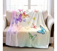 Plaid Polaire Effet Aquarelle Papillon 100 x 130 cm en Flanelle Couverture Microfibre Douce pour Enfant, Ado et Décoration de Chambre
