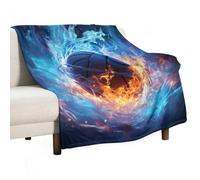 Plaid Polaire Enfant Basket-ball de Feu Couverture Chaude Motif de Ballons de Basket En Microfibre Moelleuse Pour Garçons Et Filles Adultes Canapé Voyage Extérieur Envoyer À La Famille 130x180cm