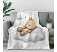 Plaid Polaire Enfant Dessin Animé Ours en Peluche pour la Sieste, Couverture Adulte Mignon Nuage Canapé, Jeté de Lit Enfant Rêve Confortable et Moelleux 3D 220x240 cm