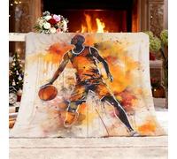 Plaid Polaire Flanelle 130x150 cm ThèMe De Basketball Dynamique Jeté de Canapé Sherpa Couverture • Couverture Douillette Couleur Orange Couverture pour Enfants • Douce et Chaude • Cadeau Plaids