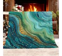 Plaid Polaire Flanelle 150x200 cm Art De Luxe Doré Jeté de Canapé Sherpa Couverture • Couverture Douillette Vert Couverture pour Enfants • Douce et Chaude • Cadeau Plaids