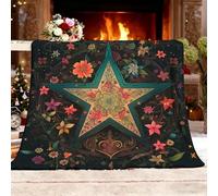 Plaid Polaire Flanelle 150x200 cm Pentagramme Floral RéTro Jeté de Canapé Sherpa Couverture • Couverture Douillette Noir Couverture pour Enfants • Douce et Chaude • Cadeau Plaids