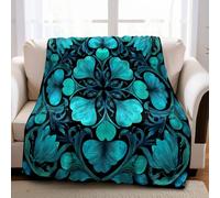 Plaid Polaire Fleurs abstraites 180 x 220 cm en Flanelle Couverture Moelleuse pour 1 ou 2 Personnes, Jeté de Canapé et Dessus de Lit