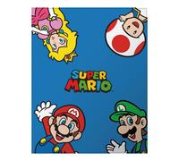 Plaid Polaire Imprimé, Mario Let's Go Bleu 110X140