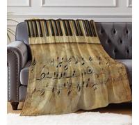 Plaid Polaire Notes rétro et Clavier 150 x 200 cm Couverture Flanelle 3D Lit Jeté de Canapé Doux pour Adultes Enfants
