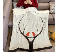 Plaid Polaire Petit Arbre Abstrait et Oiseau Rouge 200 x 220 cm Couverture Peluche Douce et Légère, Chaude et Confortable pour Lit, Salon ou Chambre d’Enfant