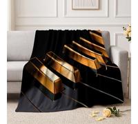 Plaid Polaire Touches Piano Or Lignes 100x130 cm | Moderne Luxe conception Douce en Microfibre Flanelle Couverture, Thermique Plaid pour Lit, canapé, salle de bain