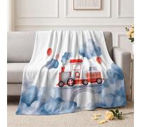 Plaid Polaire Train Pont en Arche Nuages 100x130 cm | Dessin Animé Aquarelle conception Douce en Microfibre Flanelle Couverture, Thermique Plaid pour Lit, canapé, salle de bain