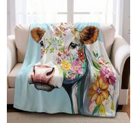 Plaid Polaire Vache Mignonne Peinte 100 x 130 cm en Flanelle Couverture Microfibre Douce pour Enfant, Ado et Décoration de Chambre
