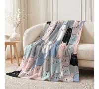 Plaid Polaire Visage Chat Mignon 150x200cm | Dessin Animé Apaisant conception Douce en Microfibre Flanelle Couverture, Thermique Plaid pour Lit, canapé, salle de bain