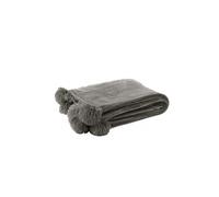 Plaid pompon polyester gris - - Gris - Tissu