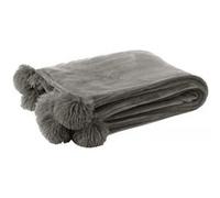 Plaid pompon polyester gris - - Gris - Tissu