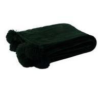 Plaid pompon polyester noir - J-line - Noir - Tissu Noir G