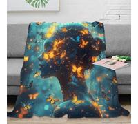 Plaid Portrait Rêveur 3D Imprimé Microfibre Décor Maison Couverture Papillons Ombre Canapé Chambre Tout Public 50x60(127x152cm)