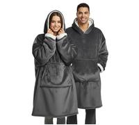 Plaid Pull Sweat à Manche et Capuche avec Poche - Taille Unique 118 x 85 cm Adulte Homme et Femme - Intérieur Sherpa - Coloris Gris