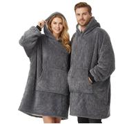 Plaid Pull Sweat à Manche et Capuche avec Poche - Taille Unique 118 x 85 cm - Homme et Femme - Intérieur Sherpa - Coloris Gris
