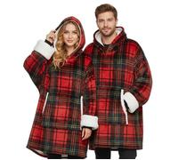 Plaid Pull Sweat à Manche et Capuche avec Poche - Taille Unique 118 x 85 cm - Homme et Femme - Intérieur Sherpa - Coloris Tartan