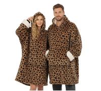 Plaid Pull Sweat à Manche et Capuche avec Poche - Taille Unique 118 x 85 cm - Homme et Femme - Intérieur Sherpa - Coloris Léopard