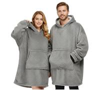 Plaid Pull Sweat à Manche et Capuche avec Poche - Taille Unique - Adulte Mixte - Intérieur Sherpa - Coloris Gris Effet Nid