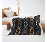 Plaid Rayures Grises Dorées Plaid Enfant Jeté de Canapé Flanelle et Laine Agneau Blanket Conception Recto Verso Couverture Mou Couvre Canape Soins Faciles Couverture Polaire Lavable Plaide 130x150cm