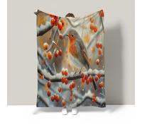 Plaid Rouge en Canapé,Douillet Couverture à Rouge-Gorge de Noël Paysage d'hiver enneigé de Automne,Douce Couvertures d'automne Cadeau,Couvre Lit Décoration Intérieur Maison,130x160cm