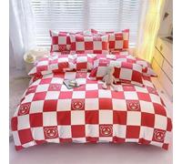 Plaid Rouge Et Blanc Parure de lit 3 Pieces 200x200 cm Ours De Bande DessinéE Housse de Couette Inclut 1 Microfibre Housse de Couette + 2 Taies d'oreiller 65x65 cm ( NON Inclus I'oreiller, la Couette)