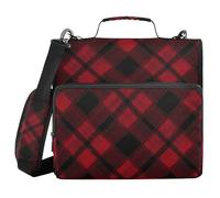 Plaid rouge foncé 3,5 pouces 3 anneaux avec fermeture éclair avec poignée et bandoulière amovible Plusieurs poches Protège-documents Organiseur pour niveau intermédiaire