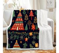 Plaid Sherpa 150x200 cm Sapin de NoëL, Couverture Polaire Epais et Chaud - Grand Plaid Doux avecFlocons de Neige Jeté de Canapé Lit 2 Personne, Salon - Couverture Epaisse et Douce pour Hiver - Doré