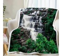 Plaid Sherpa à Motif Cascade - Couverture Polaire Forêt Botanique 70x100 cm - Jeté de Canapé Epaisse et Moelleux - Plaid Hiver pour Lit 1 Personne ou Canapé, G-86