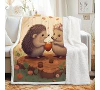 Plaid Sherpa à Motif Hérisson - Couverture Polaire Amour Forêt Animal 120x200 cm - Jeté de Canapé Epaisse et Moelleux - Plaid Hiver pour Lit 1 Personne ou Canapé, G-188