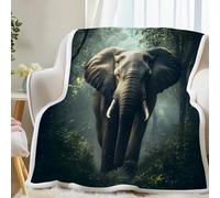 Plaid Sherpa Double Face à Motif Éléphant - Couverture Polaire Jungle Animaux Sauvages - Couverture Chaude Hiver pour Lit ou Canapé - Plaid Epais et Chaud Douillette 120x200 cm G-89