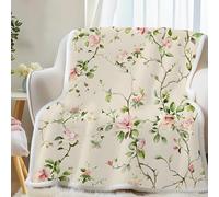 Plaid Sherpa Double Face à Motif Rose - Couverture Polaire Branche De Fleur Floral - Couverture Chaude Hiver pour Lit ou Canapé - Plaid Epais et Chaud Douillette 160x200 cm G-88