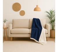 Plaid Sherpa Flanelle 150x200cm - 480GSM - Ultra-Doux & Chaud, Couverture Cocooning pour Canapé & Lit - Bleu Marine - Déco Arts