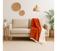 Plaid Sherpa Flanelle 150x200cm - 480GSM - Ultra-Doux & Chaud, Couverture Cocooning pour Canapé & Lit - Terracotta - Déco Arts