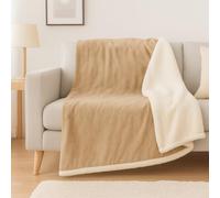 Plaid Sherpa Flanelle 200x240cm - 480GSM - Ultra-Doux & Chaud, Couverture Cocooning pour Canapé & Lit - Beige - Déco Arts