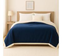 Plaid Sherpa Flanelle 200x240cm - 480GSM - Ultra-Doux & Chaud, Couverture Cocooning pour Canapé & Lit - Bleu Marine - Déco Arts