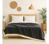 Plaid Sherpa Flanelle 200x240cm - 480GSM - Ultra-Doux & Chaud, Couverture Cocooning pour Canapé & Lit - Gris Anthracite - Déco Arts